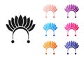 Black Indian headdress with feathers icon isolated on white background. Native american traditional headdress. Set icons Royalty Free Stock Photo