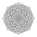 Black indian mandala on white background. Decorative flower drawing for meditation coloring book. Ethnic floral design