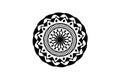 Black indian mandala on white background. Raster mandala decor. Futuristic stamp template