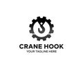 Black industrial Crane Hook logo design. Heavy industry and engineering, steel production or metallurgy industry vector design.