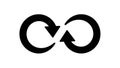 Black infinity symbol with arrows on white background representing loop cycle repeat Royalty Free Stock Photo