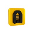 Black Inflatable boat with outboard motor icon isolated on transparent background. Yellow square button. Royalty Free Stock Photo