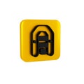 Black Inflatable boat with outboard motor icon isolated on transparent background. Yellow square button. Royalty Free Stock Photo