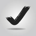 Black ink brushed check mark icon on gray gradient background