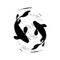 Black ink art grudge koi fish illustration Royalty Free Stock Photo