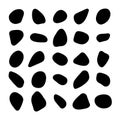 Black ink blot rounded shapes set. Liquid irregular random drop elements isolated on a white background. Can use for