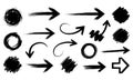 Black ink brush stroke arrows circles and scribbles Royalty Free Stock Photo