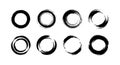 Black ink brushstroke circle shapes vector design elements for creative projects Royalty Free Stock Photo