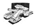 Black Ink Concept Art Drawing of Sci-fi Future Military Tank or Artillery Design