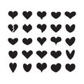 Black ink cute silhouette and isolated different beautiful heart shapes icons set on white