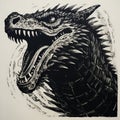 Black Ink Dragon: A Woodcut-inspired Hyperrealistic Animal Portrait