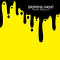 Black ink dripping paint spill leaking on yellow background. Vector illustration