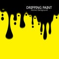 Black ink dripping paint spill leaking on yellow background. Vector illustration