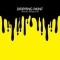 Black ink dripping paint spill leaking on yellow background. Vector illustration