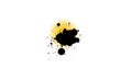 black ink dropped splatter splash with yellow color halftone graphic on white Royalty Free Stock Photo