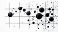 Black Ink Drops on Grid Abstract image of black ink drops splattered on a white background with a grid overlay Modern and Royalty Free Stock Photo