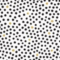 Black ink & gold hand drawn doodle vector seamless dots pattern.