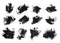 Black ink grunge brush set strokes on white background.