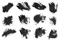 Black ink grunge brush set strokes on white background.