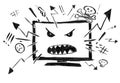 Black Ink Grunge Hand Drawing of Cartoon Television or Internet Showing Only Violence and Hatred Royalty Free Stock Photo