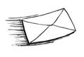 Black Ink Grunge Hand Drawing of Fast Moving Post Mail Envelope or Letter