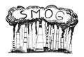 Black Ink Grunge Hand Drawing of Smoking Smokestacks, Concept of Industry or Factory Air Pollution or Smog