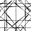 Black ink grunge line vector seamless pattern background. Hand drawn brush stroke style linear criss cross backdrop