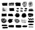 Black ink grunge textures and brush stroke set. Hand drawink ink abstract splashes set. Vector illustrations Royalty Free Stock Photo