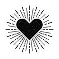 Black ink isolated silhouette sunburst heart shape blank banner with texture icon and design element on white Royalty Free Stock Photo