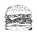 Black ink pen outline detailed hamburger icon