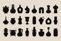 Black ink and silhouette isolated decoration vases, pots, and jars icons set design elements on light pink beige