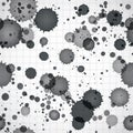 Black ink splats on a copybook page seamless background.