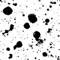 Black ink splatter. Hand drawn textures made with ink. Spot, splash, scribble, stroke. Isolated. Seamless pattern