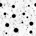 Black ink splatter. Hand drawn textures made with ink. Spot, splash, scribble, stroke. Isolated. Seamless pattern