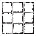 Black ink square grunge frames collection. Vintage photo frames template set. Messy design border. Jpeg illustration
