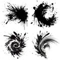 Black ink watercolor splash splatter stain blots brush strokes on white background. Modern splashes set. Trendy isolated black Royalty Free Stock Photo