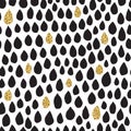 Black ink, white and gold glitter vector seamless drop pattern. Royalty Free Stock Photo