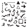 Black inky curvy direction arrows and sign and symbol icons set on white