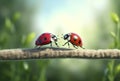 leaf red summer beetle insect animal spring nature macro ladybug. Generative AI. Royalty Free Stock Photo