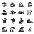Black Insurance and risk icons