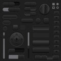 Black interface buttons. 3d set of UI icons