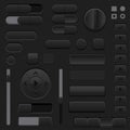 Black interface buttons. 3d set of UI icons