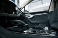 Black interior. Close up view of interior of brand new modern luxury automobile Royalty Free Stock Photo