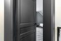 A black interior door ajar in a private house Royalty Free Stock Photo