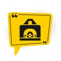 Black Interior fireplace icon isolated on white background. Yellow speech bubble symbol. Vector Royalty Free Stock Photo