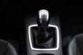 Black interior of a modern car, six-speed manual shift car gear lever. Royalty Free Stock Photo