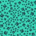 Black Internet piracy icon isolated seamless pattern on green background. Online piracy. Cyberspace crime with file