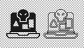 Black Internet piracy icon isolated on transparent background. Online piracy. Cyberspace crime with file download and