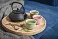 Black iron asian tea set on wooden tray Royalty Free Stock Photo