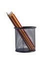 Black iron box with colored pencils Isolated on a white background and clipping path Royalty Free Stock Photo